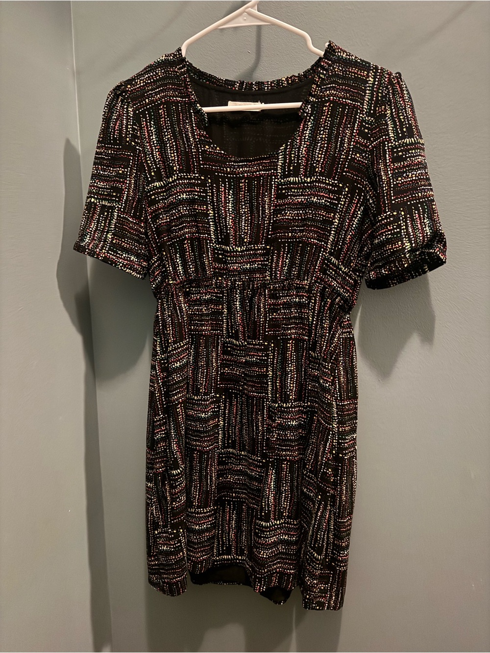 Tulle Black Multicolor Short Sleeve Patterned Dress